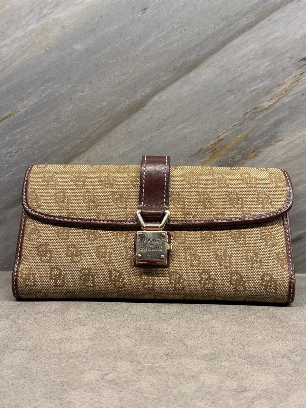 Dooney & Bourke Tan and Brown Signature Canvas Continental Wallet